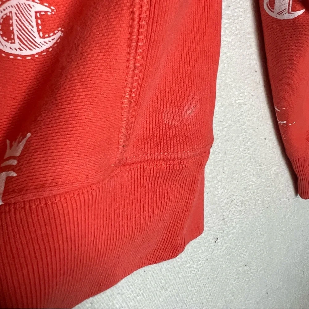 Champion Reverse Weave Orange All over Logo Print Sweatshirt Size S